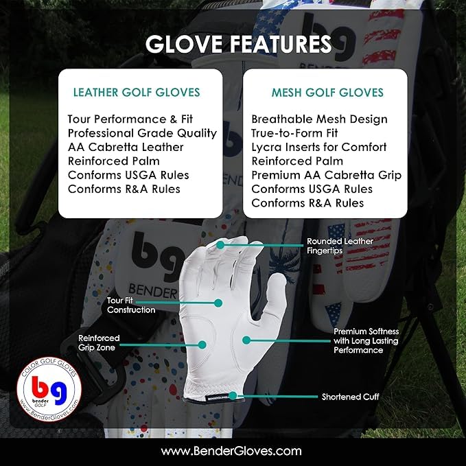 BG Bender Gloves - Men's Golf Glove, Durable Mesh Material, Unique Golf Gloves Men Right Handed Golfer (Wear On Left) - Image 3